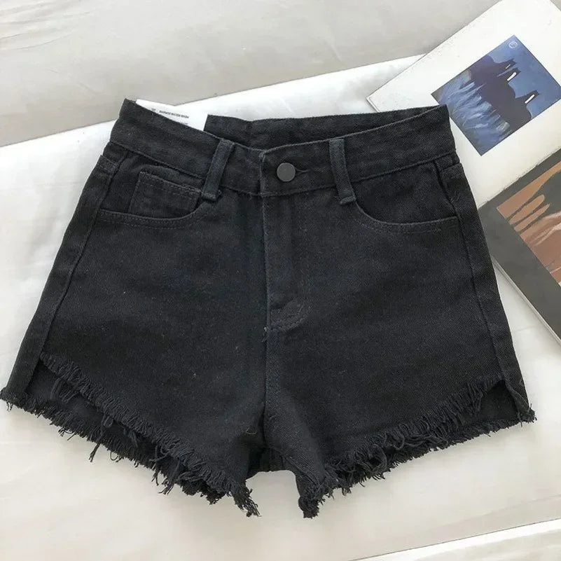 High Waist Raw Hem Denim Shorts