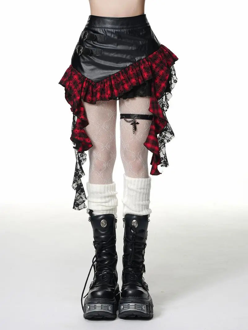Faux Leather High-Waisted Asymmetric Short Skirt