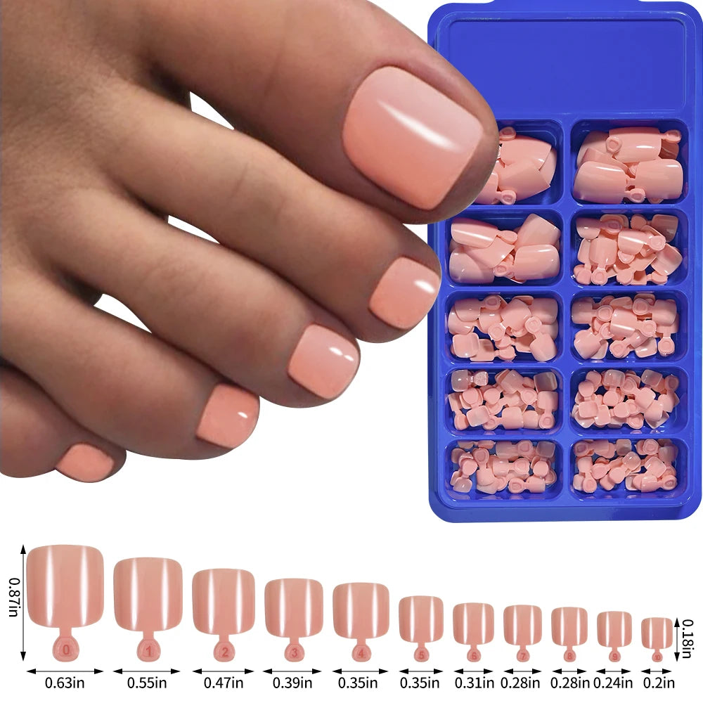 100pcs Fake Toenail Nude White Clear Press on Toe Foot Full Cover Short Square  False Nail Tips for Summer Women Feet Decoration