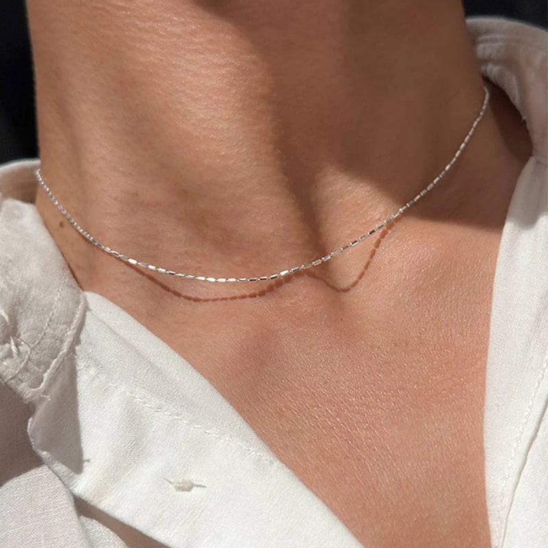 925 Sterling Silver Necklace With Simple Geometric Beads