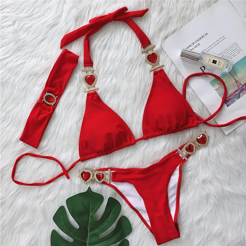 Bikini With Heart Rhinestones