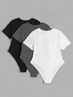 (3pcs) Round Neck Short Sleeve Bodysuit Set