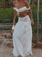 Hollow Out Halter Crop Tops & Half Skirt Set