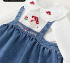 Solid Color Embroidered Denim Strap Skirt