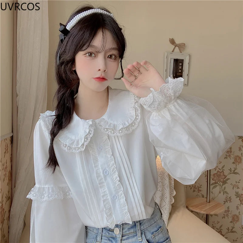 Lace Ruffles Peter Pan Collar Blouse