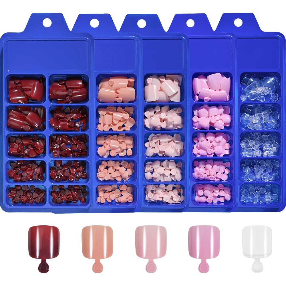 100pcs Fake Toenail Nude White Clear Press on Toe Foot Full Cover Short Square  False Nail Tips for Summer Women Feet Decoration