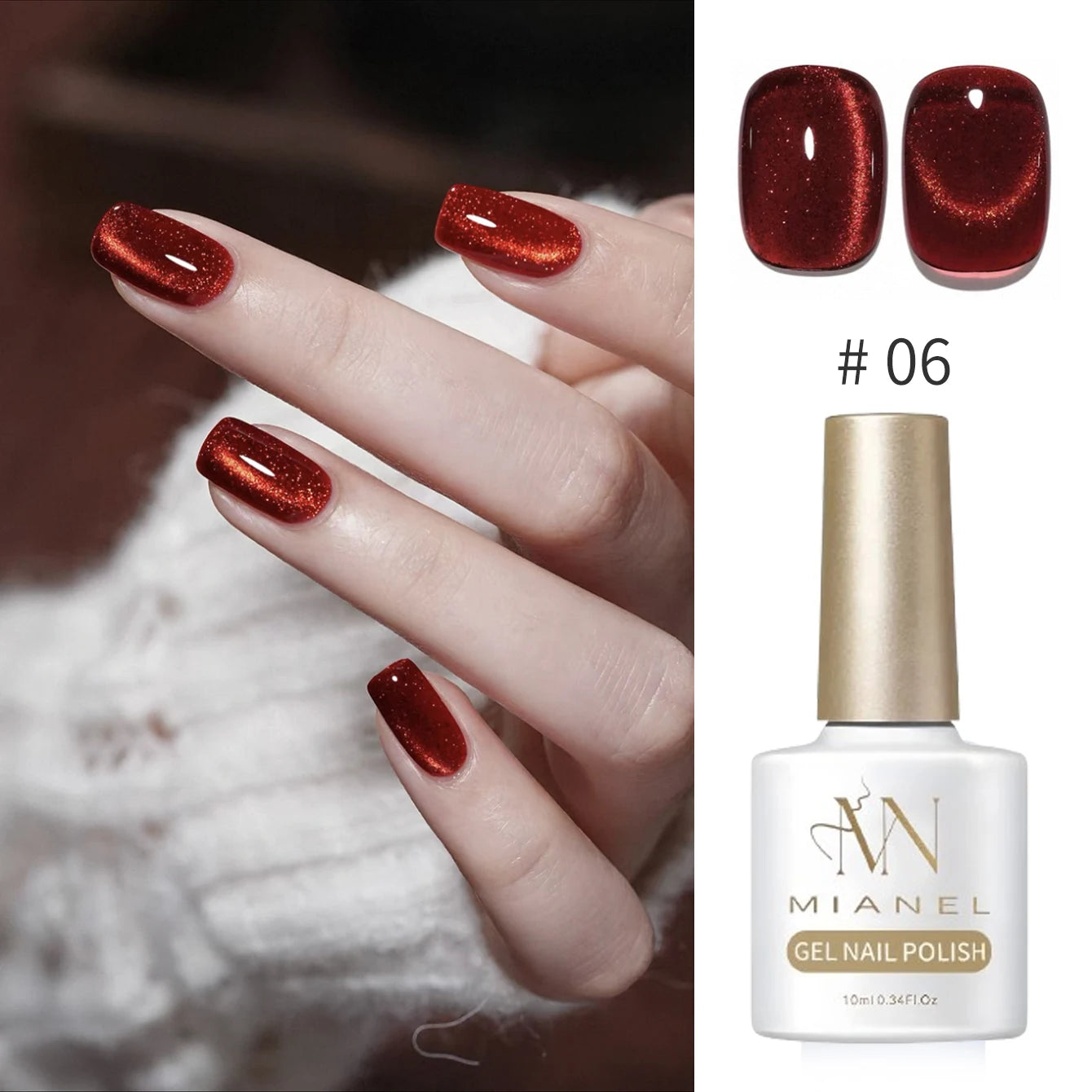 10ML 1-8PCS Red Cat Eye Nail Polish Red Nails 2026 New Cherry Wine Deep Red Glass Bead Magnet Cat Eye Spear Crystal Gel