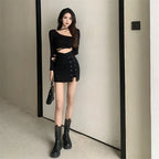 High Waist Lace Up Mini Skirt