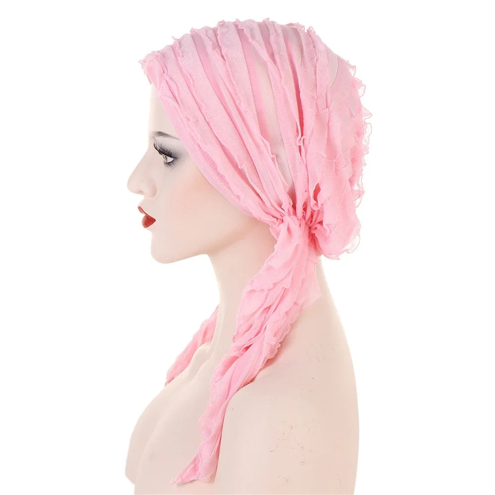 Shiny Glitter Elastic Solid Color Pre-Tied Hijabs Wrap Head Scarf Muslim Turban Bonnet for Women Inner Hat Turbantes Caps Mujer