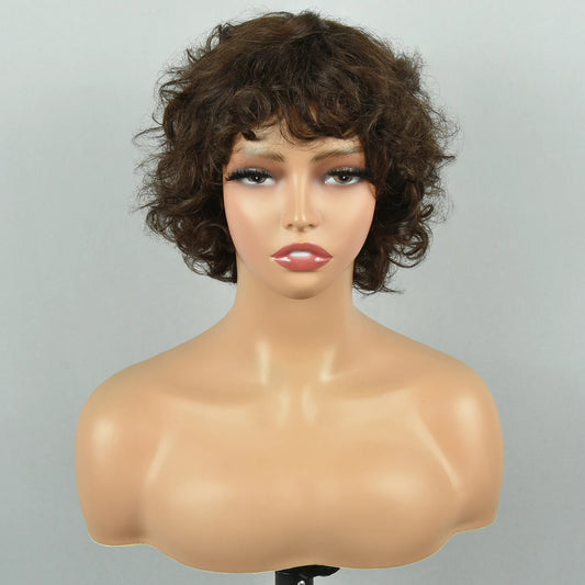 Brown Short Curly Pixie Cut Wig