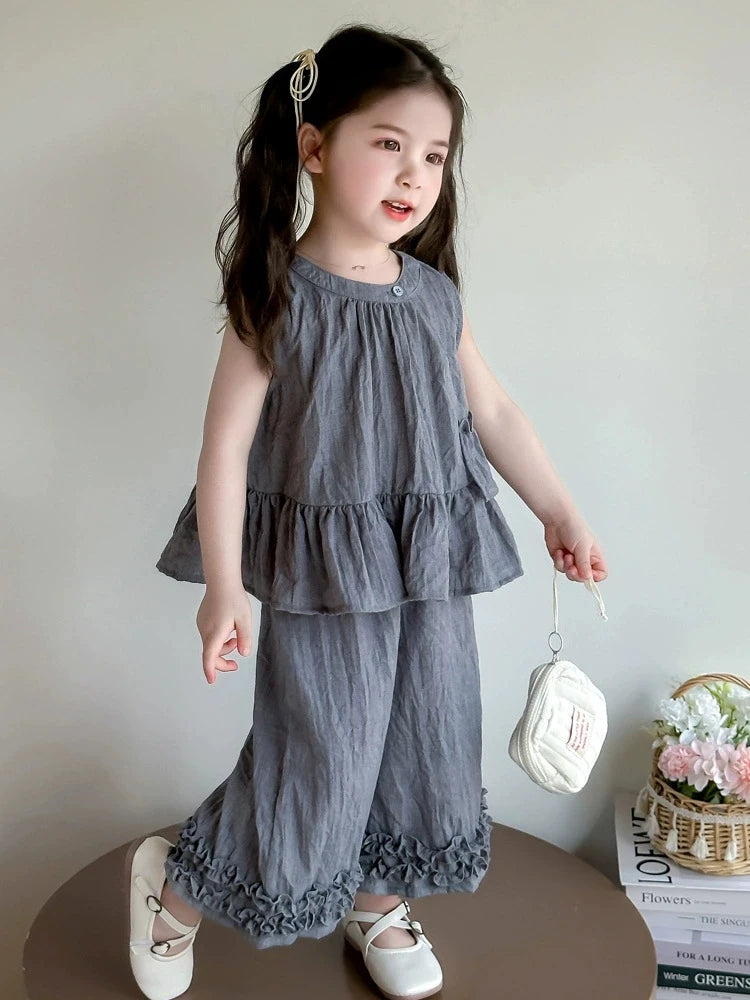 Ruffled Top and Wide-Leg Pant Set