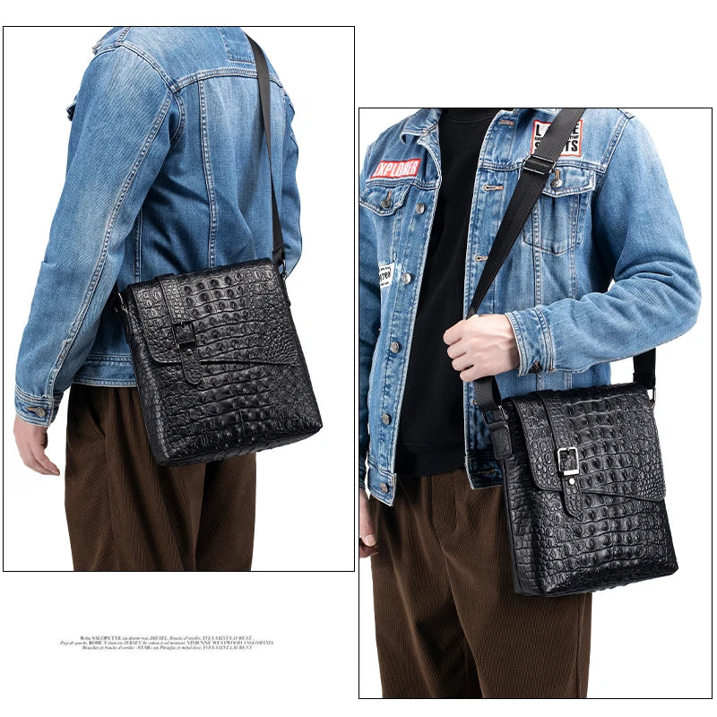 Crocodile Pattern Leather Messenger Bag