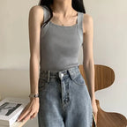 Ribbed Square-Neck Tank Top