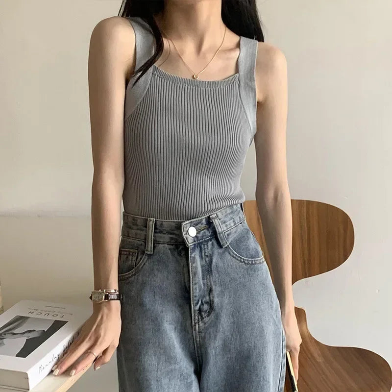 Ribbed Square-Neck Tank Top