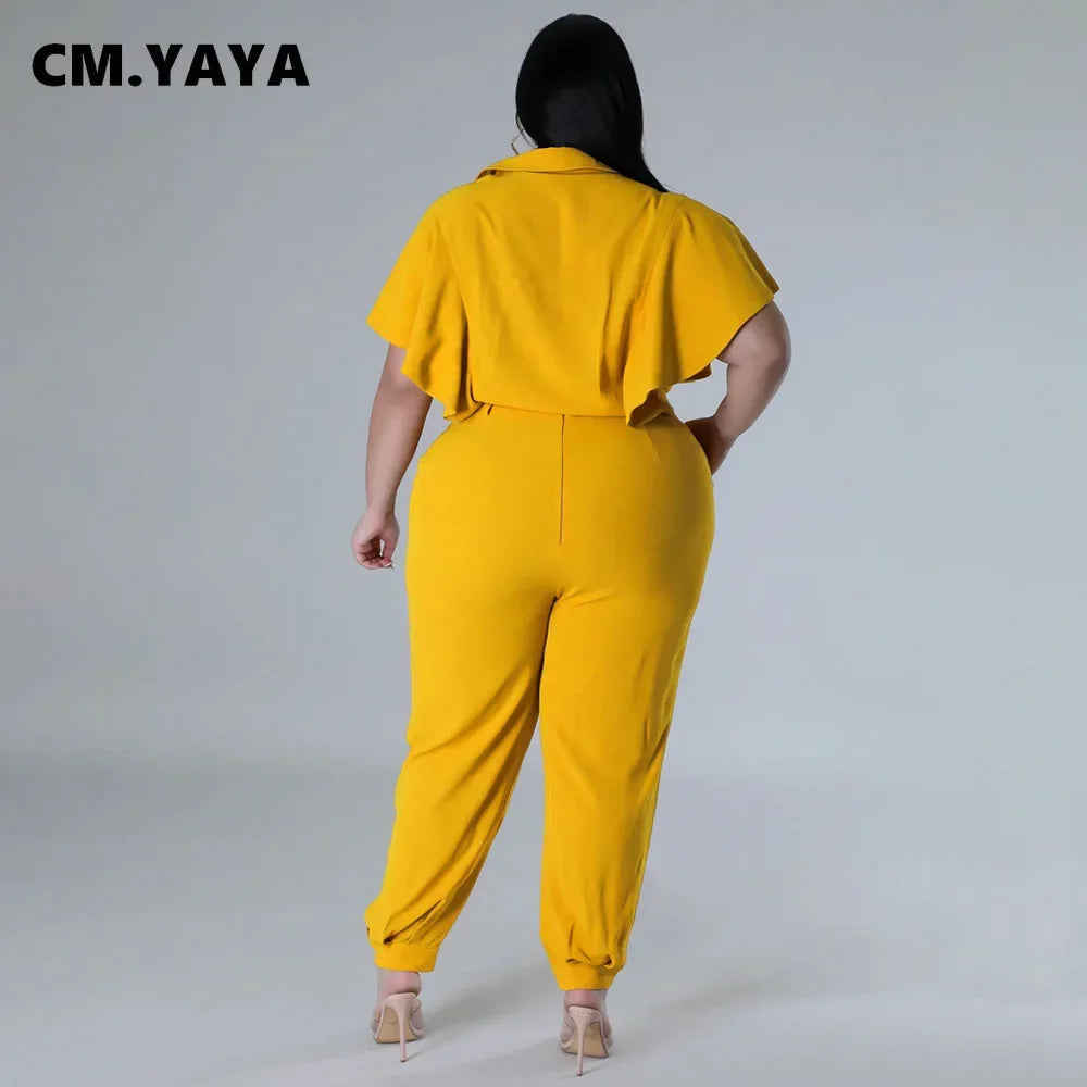 CM.YAYA Ruffles Top + Pencil Pants Set