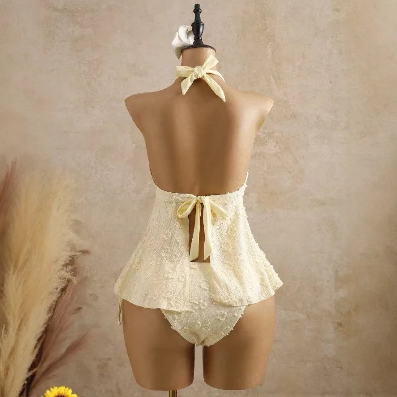 V Neck Halter Backless Lace Up Bikini