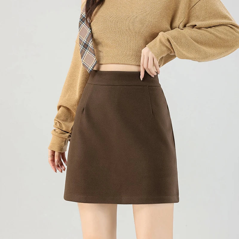 High Waist Woolen Wrap Hip Skirt