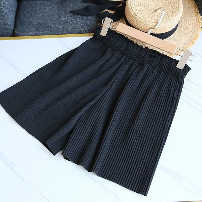 Elastic High Waist Pleated Shorts