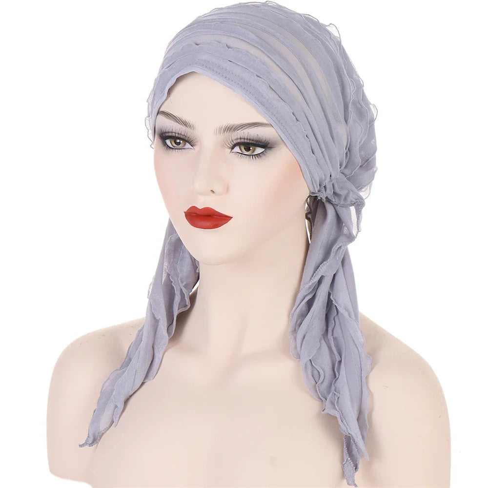 Shiny Glitter Elastic Solid Color Pre-Tied Hijabs Wrap Head Scarf Muslim Turban Bonnet for Women Inner Hat Turbantes Caps Mujer