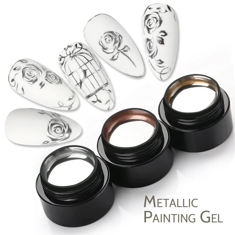 BORN PRETTY 5ML Gold Metallic Gel Polish Sliver Mirror Effect French Design Line Flower Drawing Gel UV Soak Off Varnish Manicure