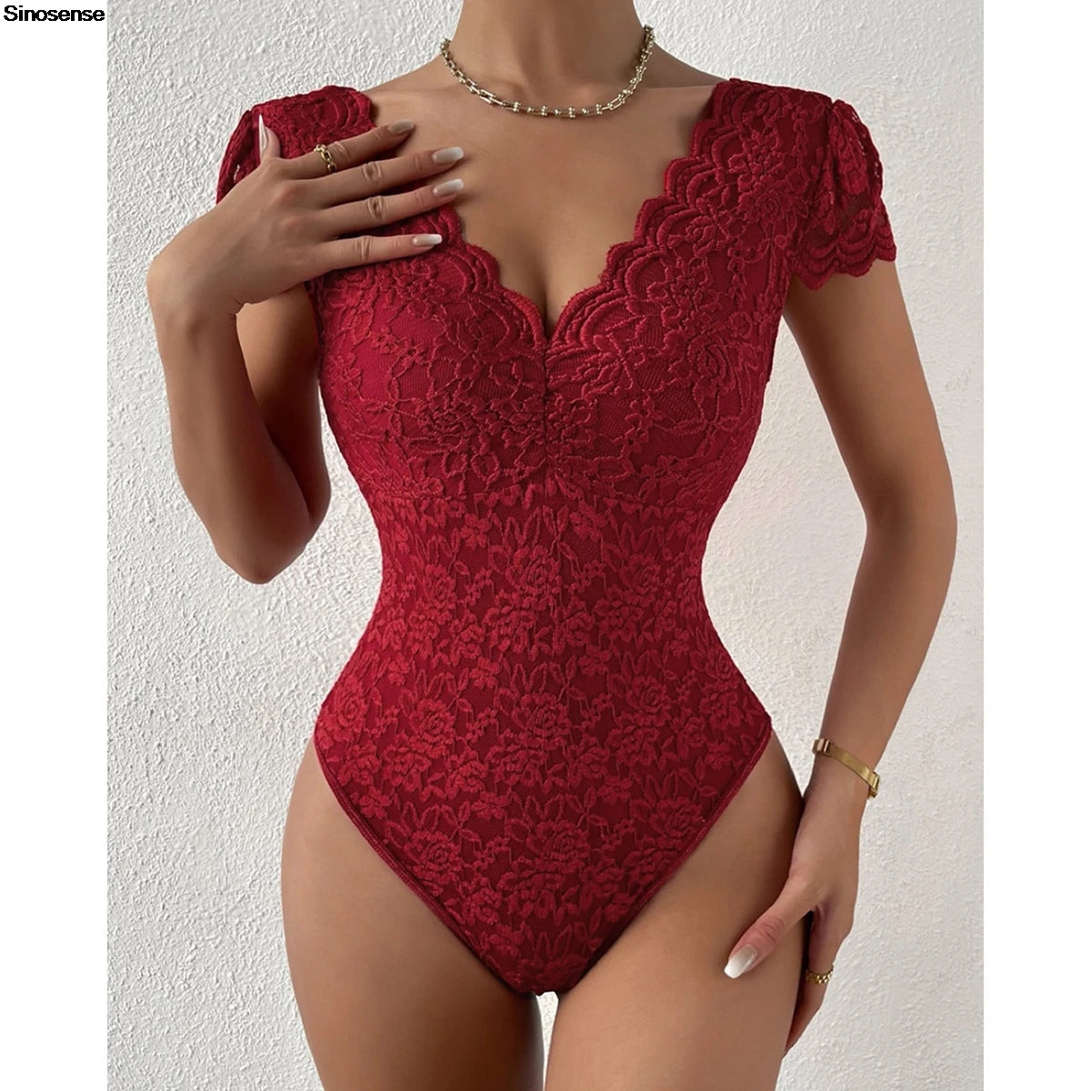 Embroidery Floral Contrast Lace Teddy Bodysuit