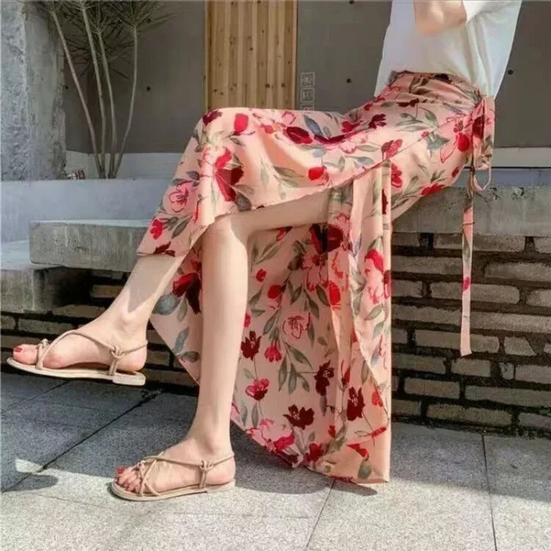 High Waisted Lace-Up Wrap Midi Skirt