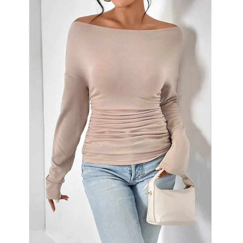 Skew-Neck Long Sleeve T-Shirt