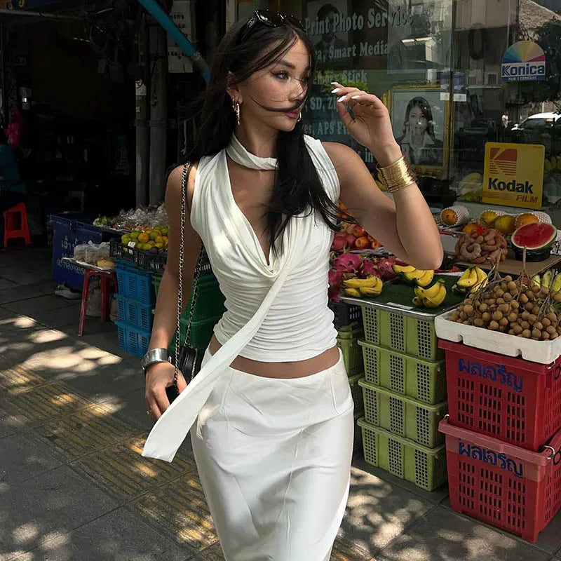 Draped Mock-Neck Top