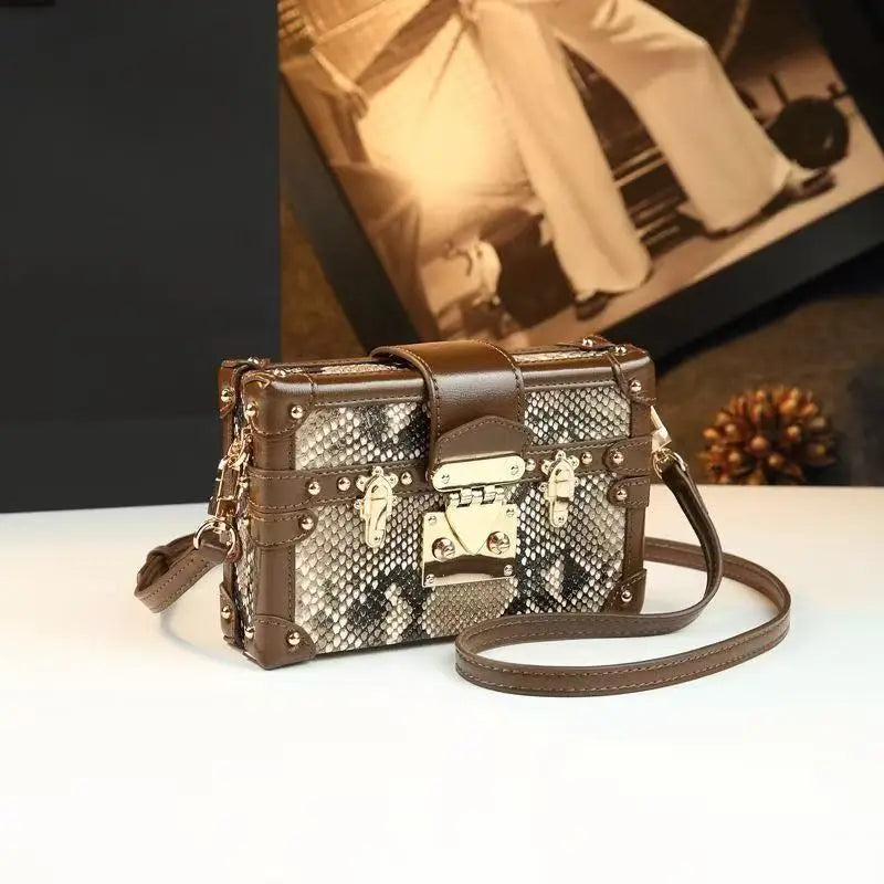 Leather Crocodile Pattern Box Shoulder Crossbody Bag