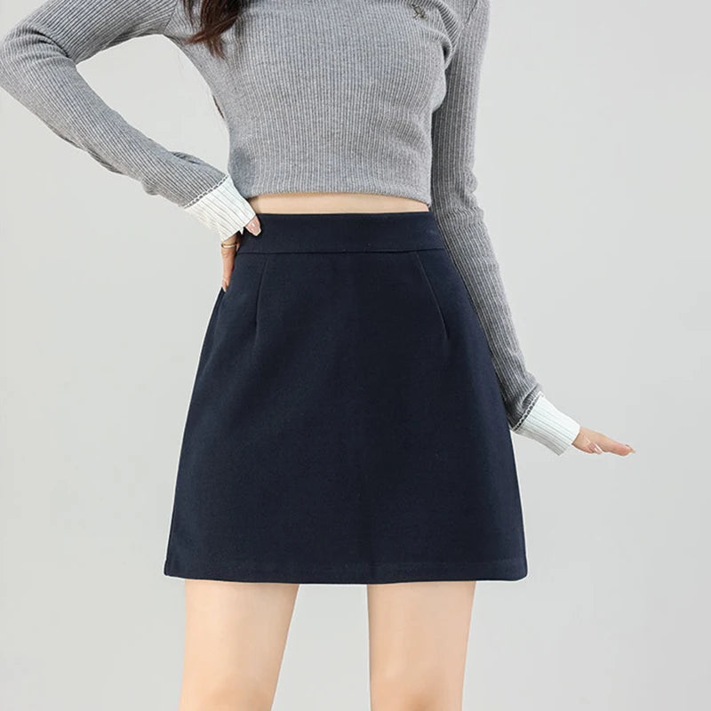 High Waist Woolen Wrap Hip Skirt