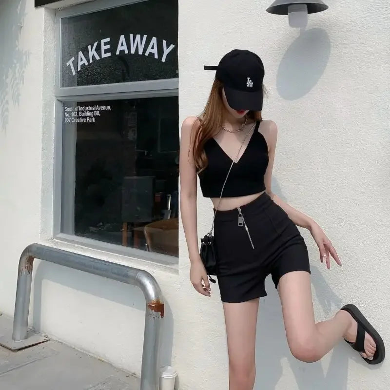 High-Waisted Front-Zip Tailored Shorts