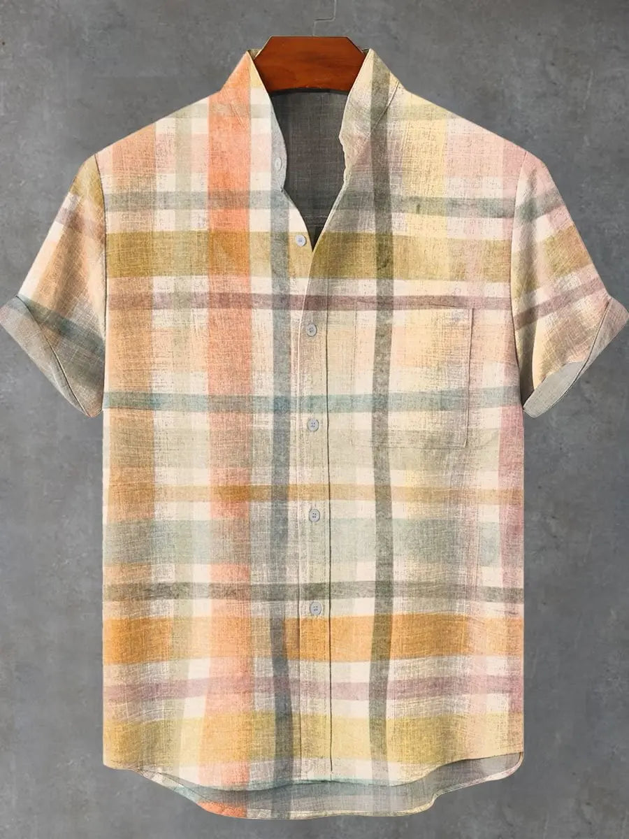Pattern Printed Summer Comfortable Linen Short Sleeve Shirt