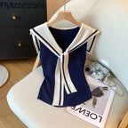 Sailor Collar Contrast Thin Knitted Tank