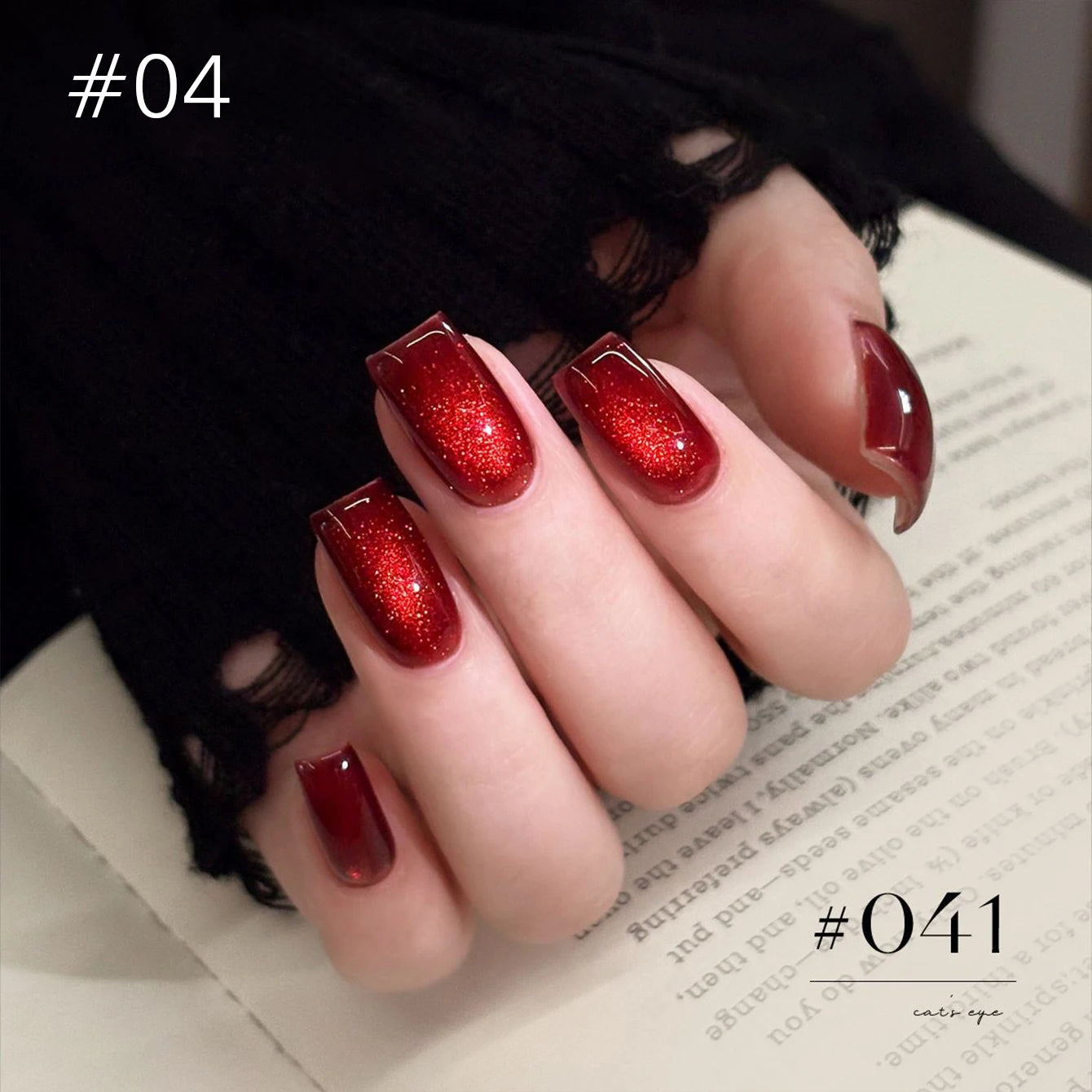10ML 1-8PCS Red Cat Eye Nail Polish Red Nails 2026 New Cherry Wine Deep Red Glass Bead Magnet Cat Eye Spear Crystal Gel