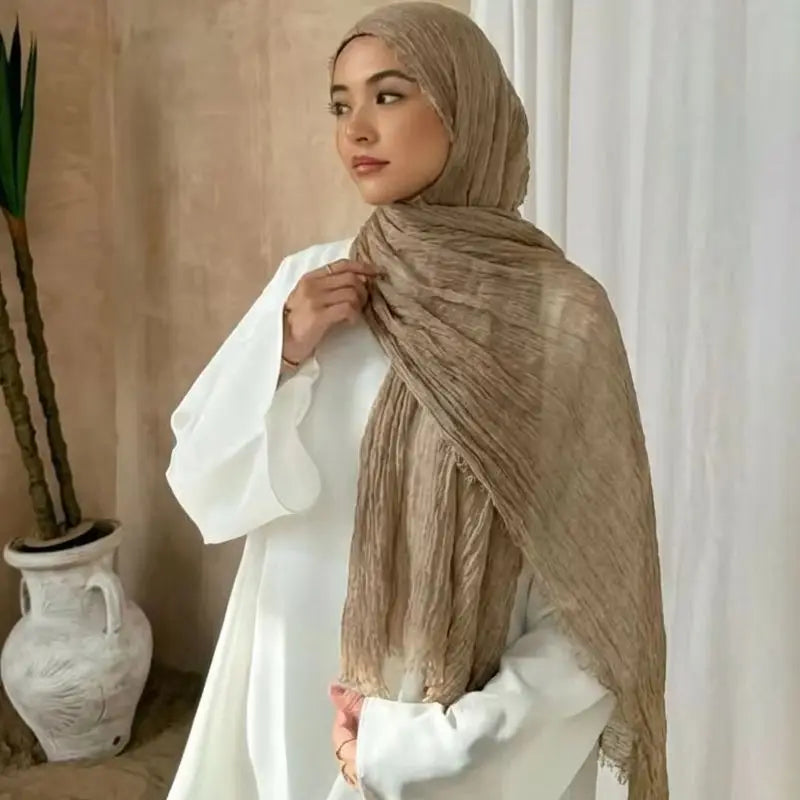Fashion Muslim Woman Cotton Rayon Hijab Scarf Ramadan Wrinkle Headband Shawls Lady Long Wrap Islam Turban Headscarf 190*80cm