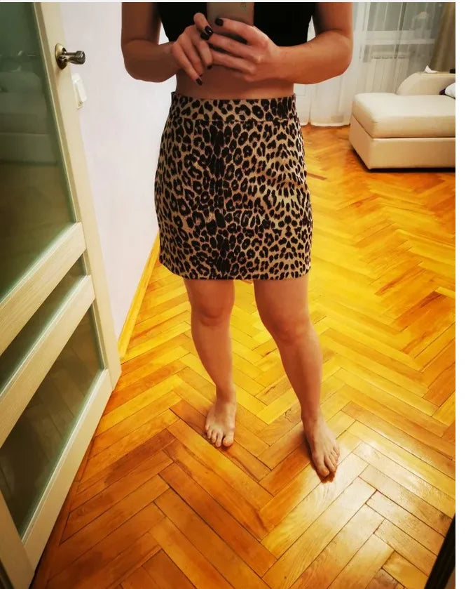 High Waisted Leopard Print Mini Skirt