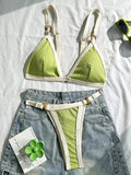 Splicing Ribbed High Cut Ring Mini Bikini