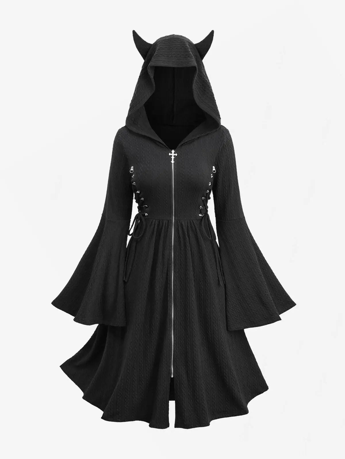 Knit Lace Up Pullover Hoodie