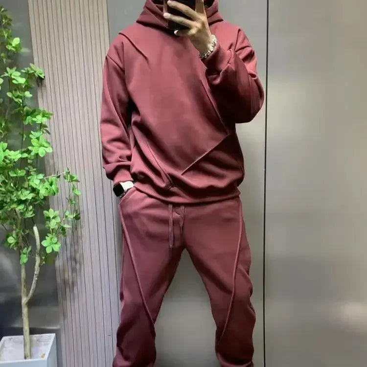 Solid Hooded Sweatshirt Sweatpants Set
