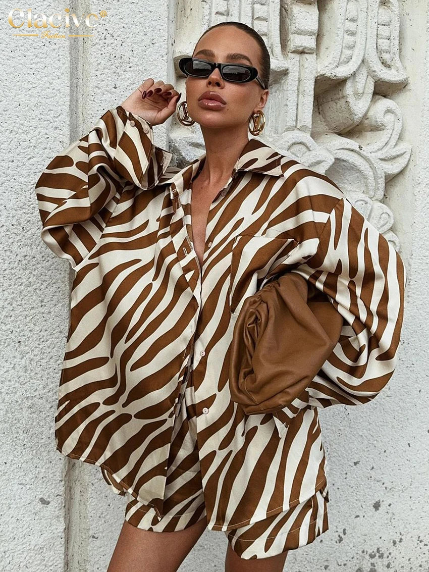 Clacive Loose Stripe Print 2 Piece Set