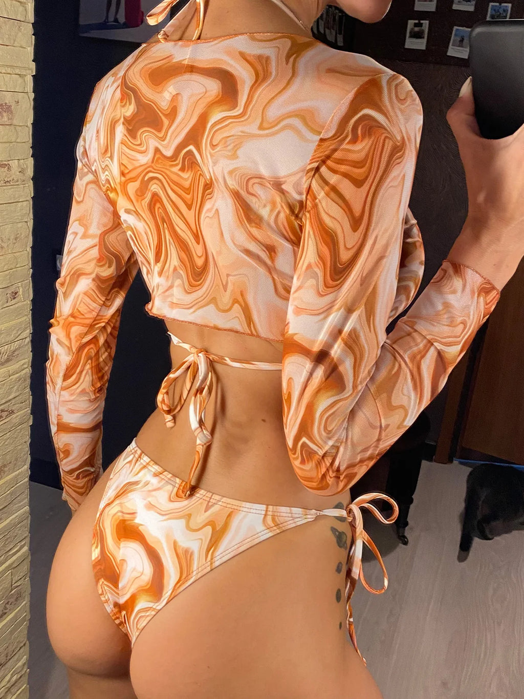 Leopard Printed Long Sleeve Bikini
