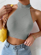 Knit Sleeveless Corset Halter Crossfit Crop Top