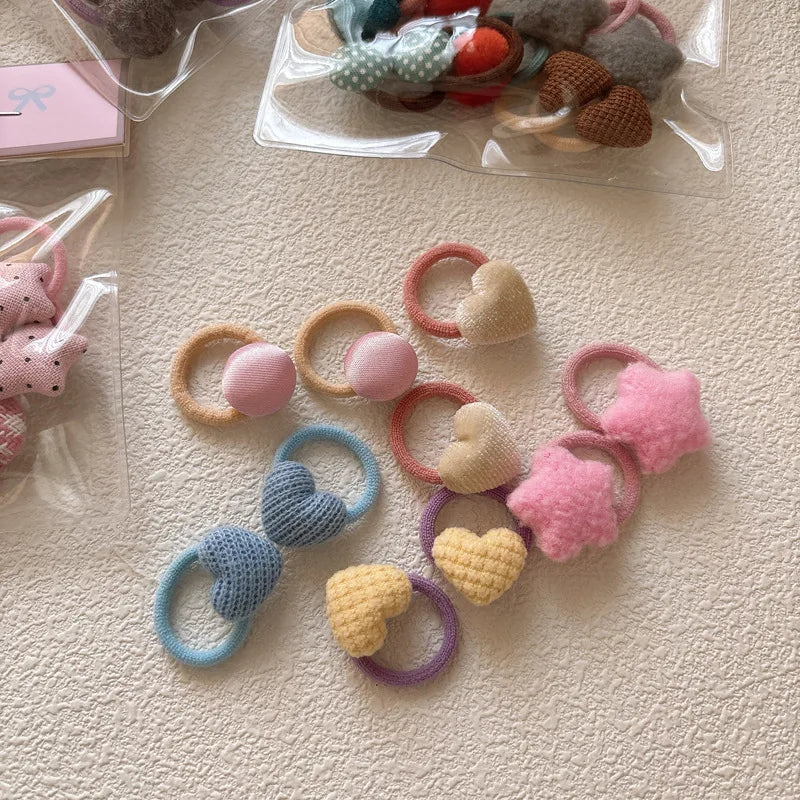 10PCS Korean Fashion Baby Girls Hair Ties Lovely Stars/Heart Girls Elastic Hair Bands Hair Accessories Baby Thumb Headwears Rope
