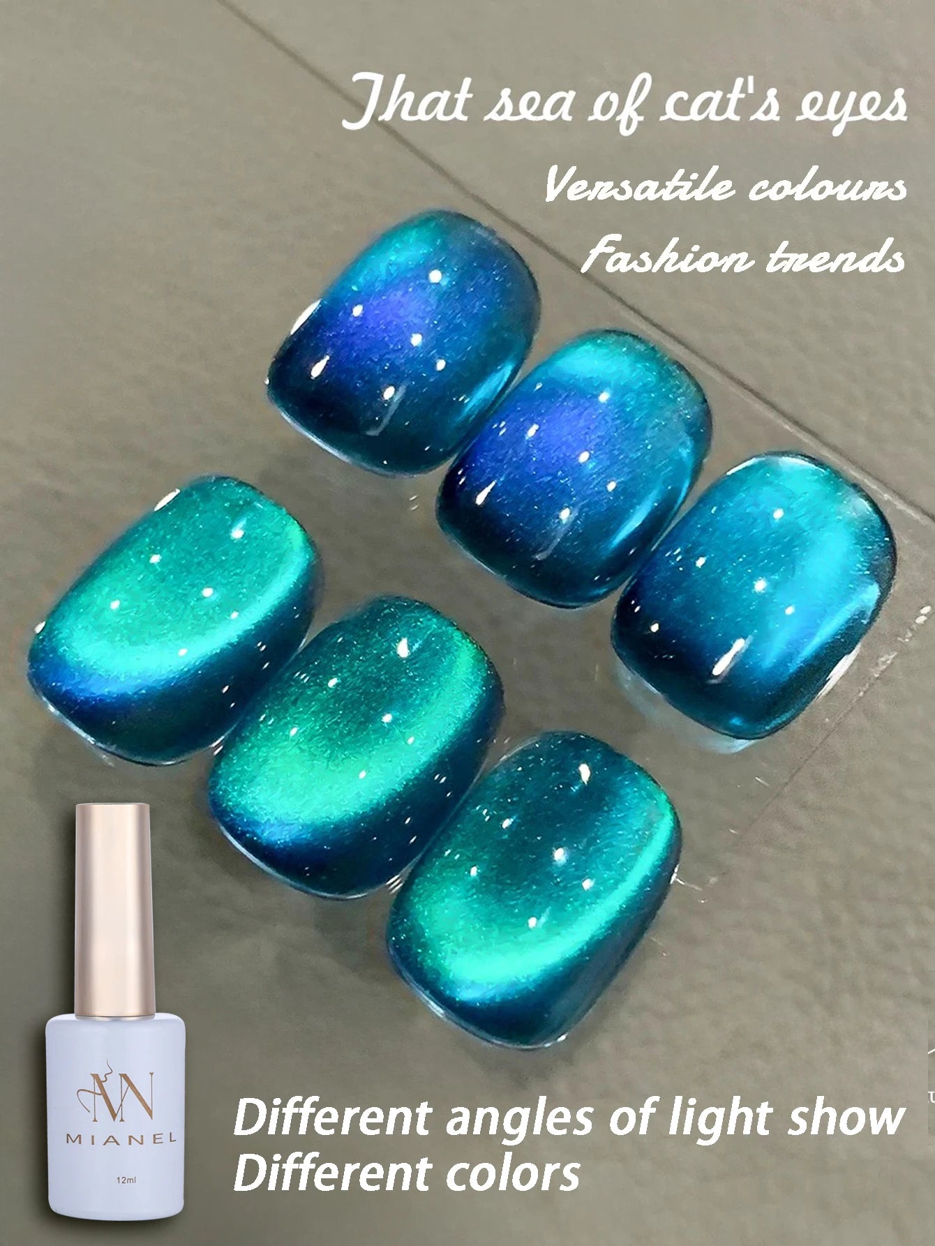 MIANEL 12ML Blue Ocean Cat Eye Gel Nail Polish Mint Mambo Whitenning Glass Beads Cat Magnetic Gel Blue Nails 1-21pcs