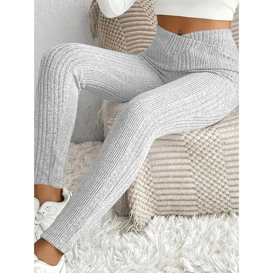 Solid Color Striped Leggings