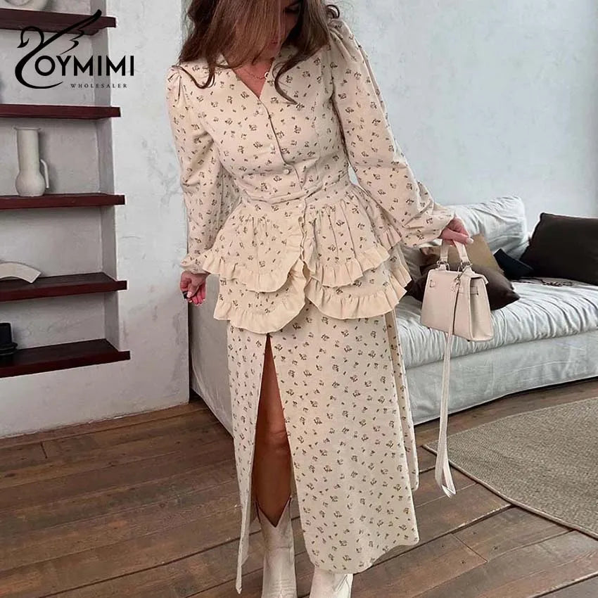 Oymimi Casual Apricot Print 2 Pieces Set