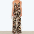 Zebra Print Spaghetti Strap Maxi Top Pants Jumpsuit