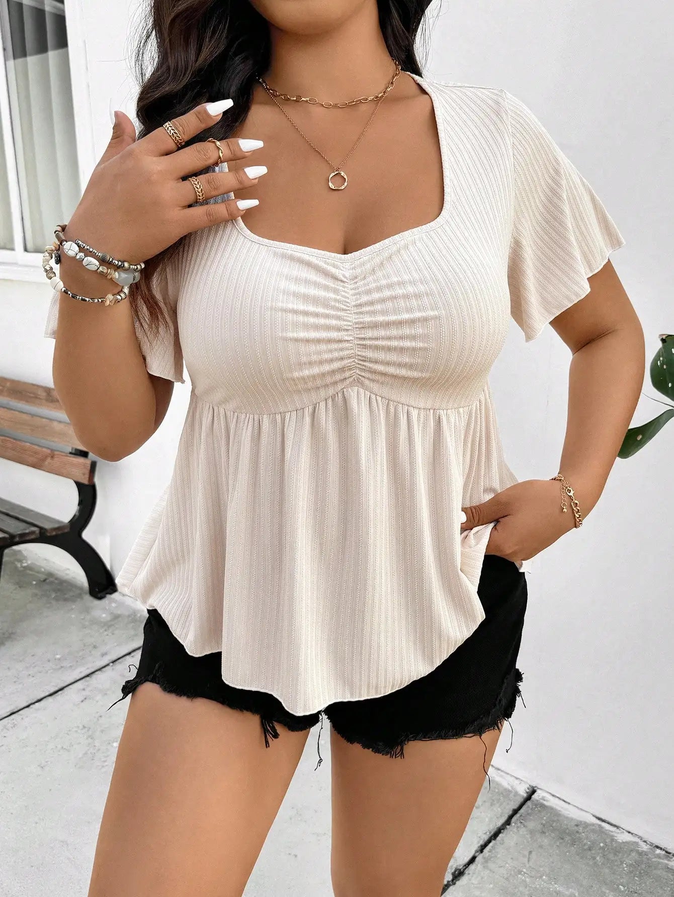 Square Neck Short Sleeve Top