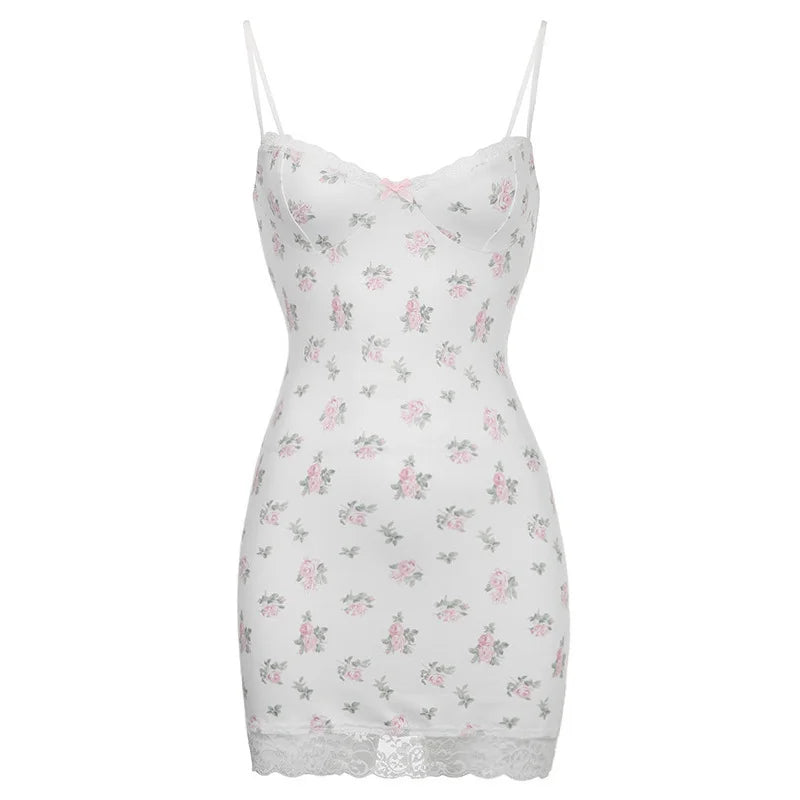 Lace Trim Floral Chemise Nightgrown Sexy House Dress Sleeveless Pajama Sleep Dress Spaghetti Strap Nighties Sleepwear