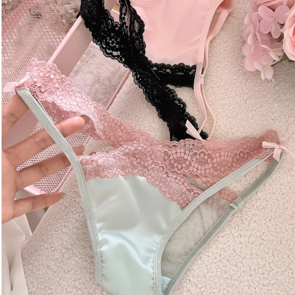 SP&CITY Cross Belt Lace Transparent Sexy Women's Underpants Low Waist Mesh Hollowed Bow Panties Cotton Crotch Breathable Briefs
